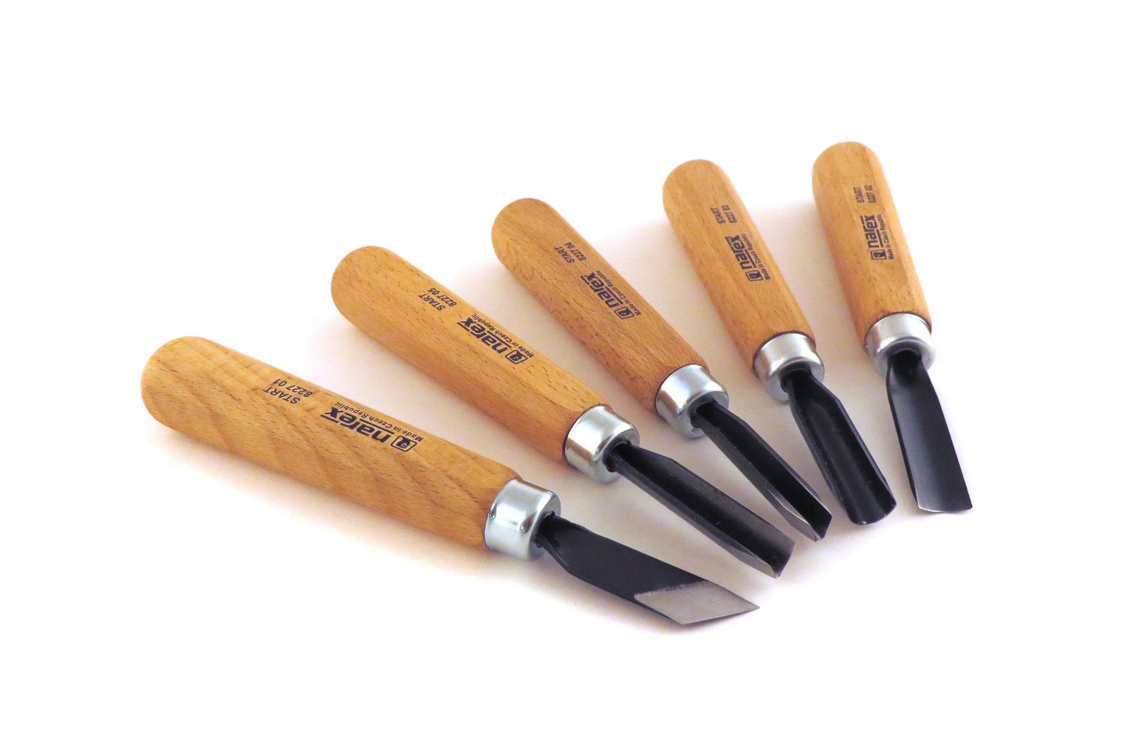 Narex 5 Piece Set Starter Carving Chisels 3 Gouges, V Tool and Double Bevel S...
