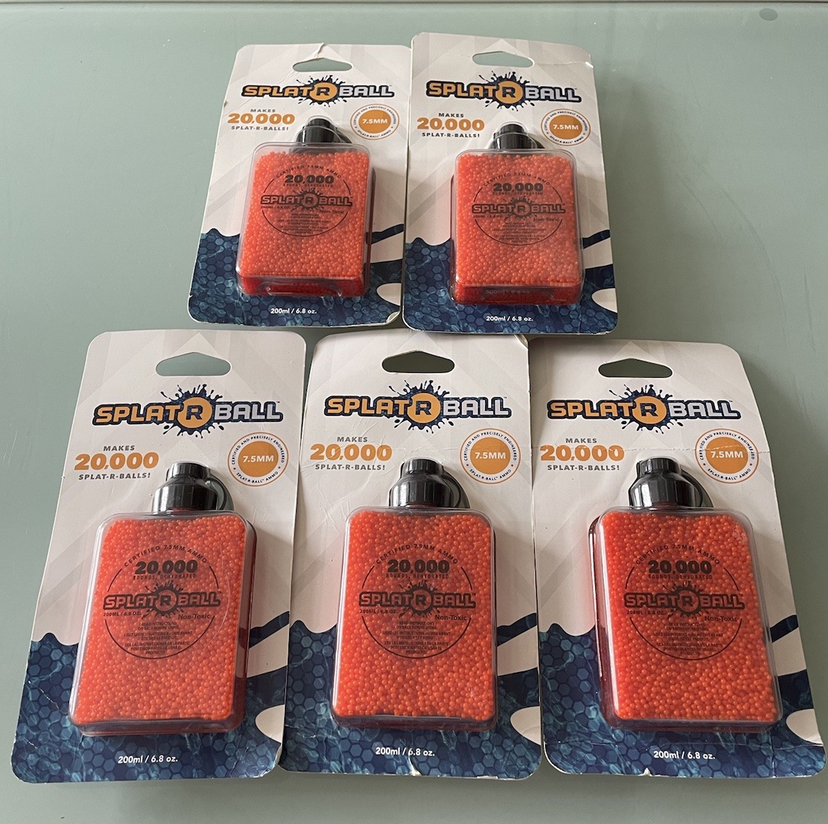 Lot of 5 New SplatRball 20,000 Rounds 7.5mm Orange Ammo Certified Splat-R-Ball