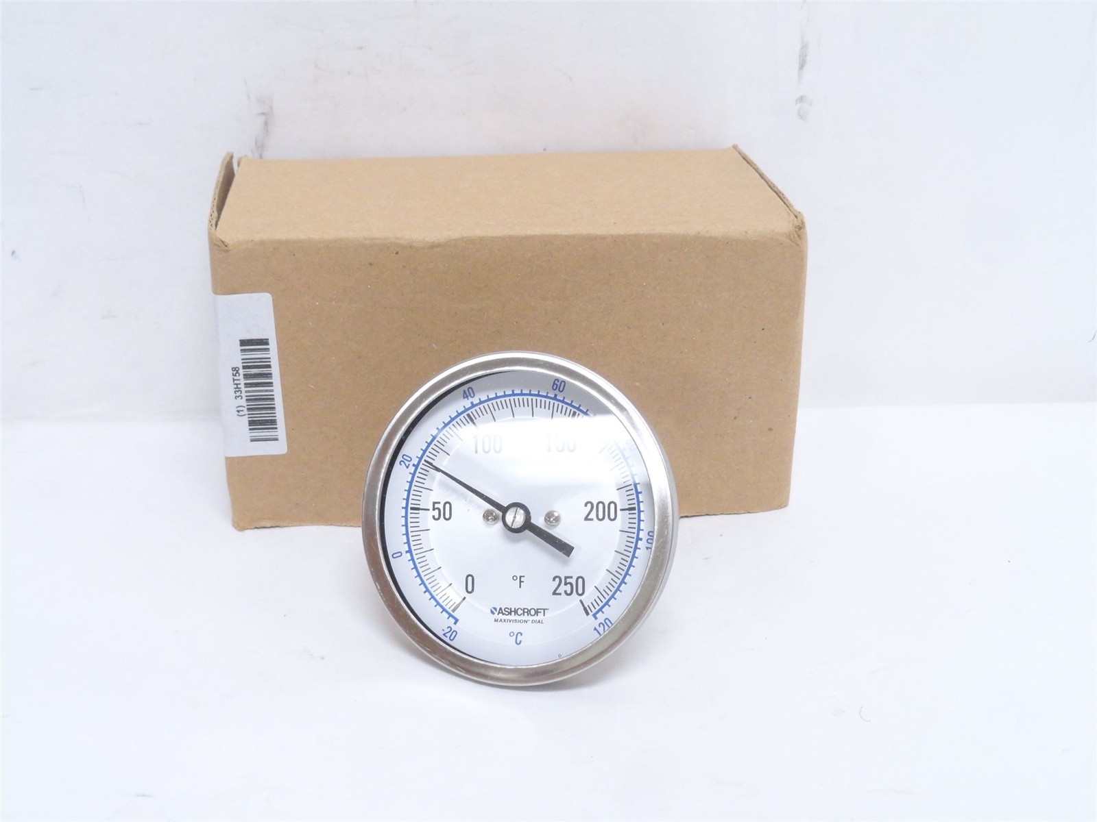 248886 New In Box; Ashcroft 30EI60R025XCS0/250F Dial Thermometer; 0-250Deg; SS