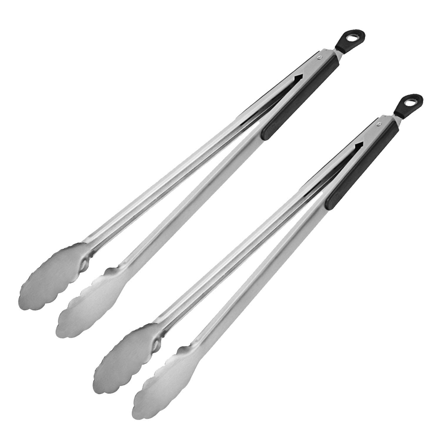 16 Inch Extra Long BBQ Grill Tongs Salad Scalloped Edge Kitchen Tongs 2 Pack
