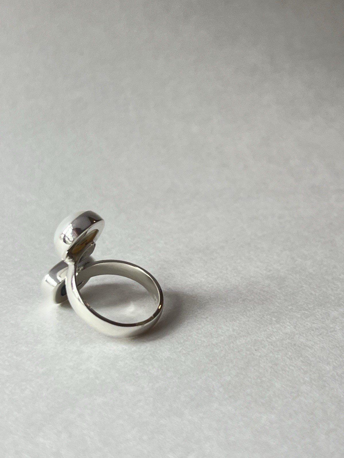 Pearl & Geode Adjustable Ring 925 Sterling Silver Size 7