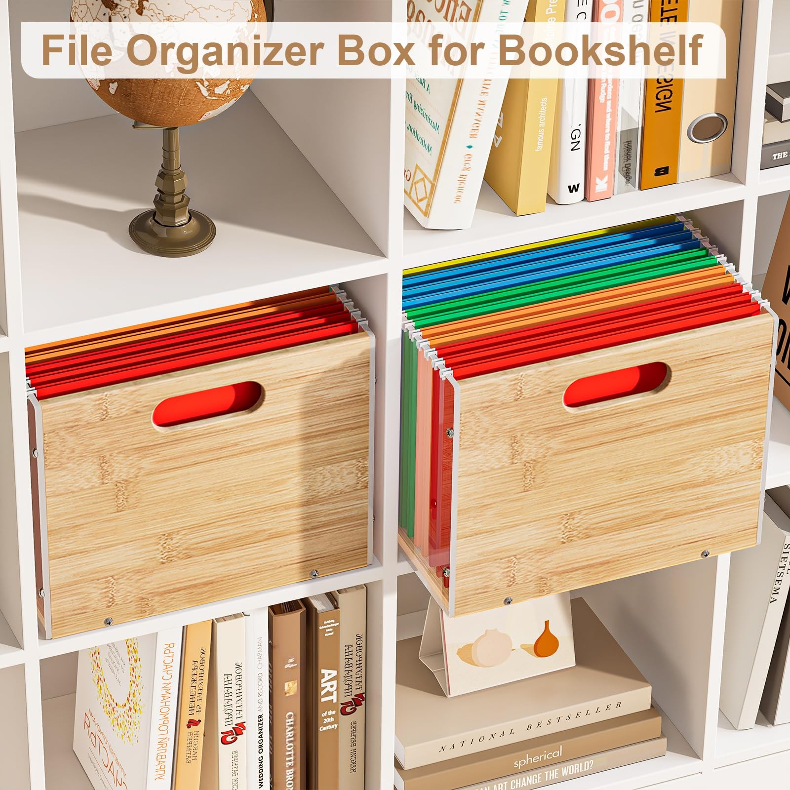 Clear Acrylic File Box Organizer, Bamboo Hanging Folder Storage Boxes, Filing