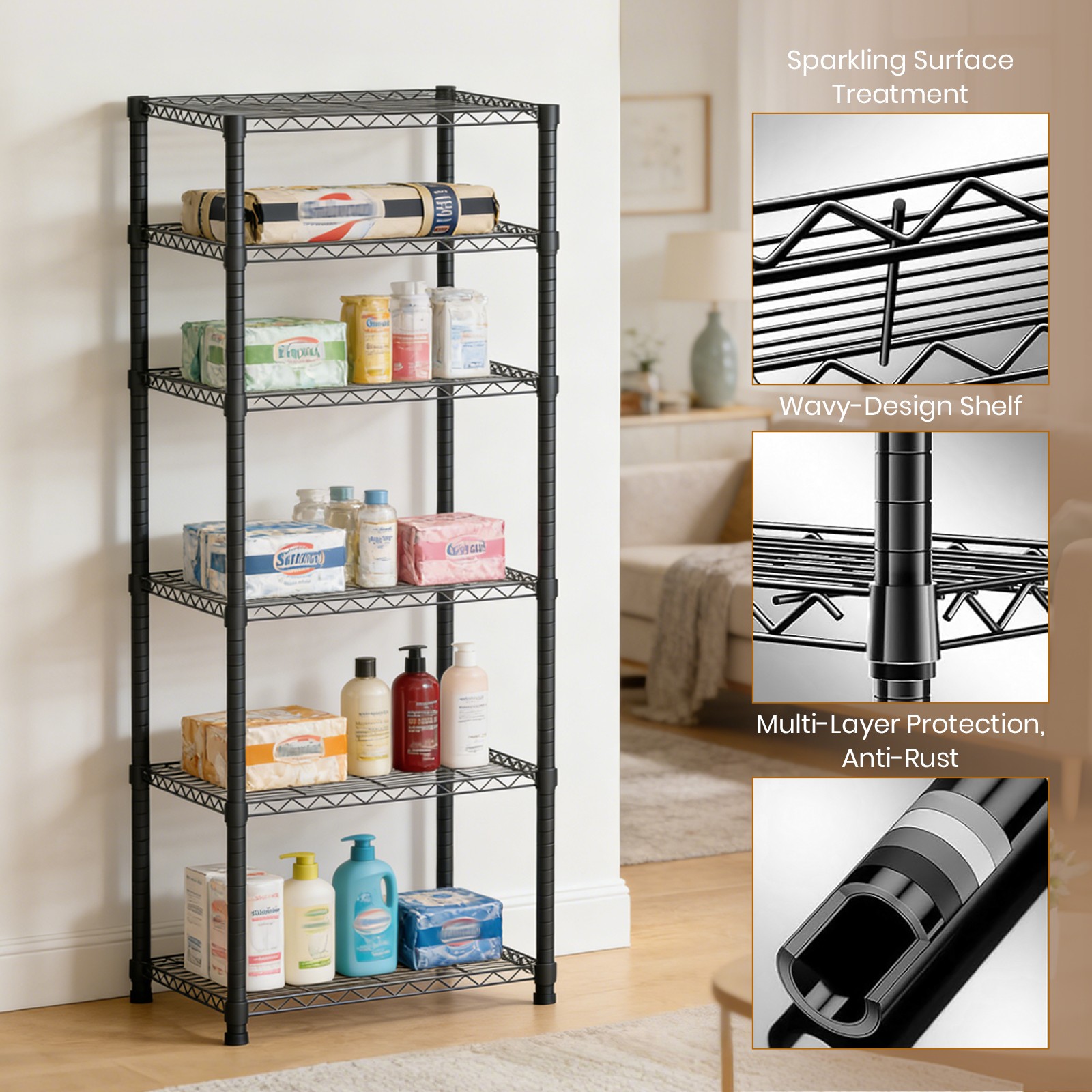 4-7 Tier Wire Storage Shelf Adjustable Heavy Duty Garage Shelving Kitchen Rack