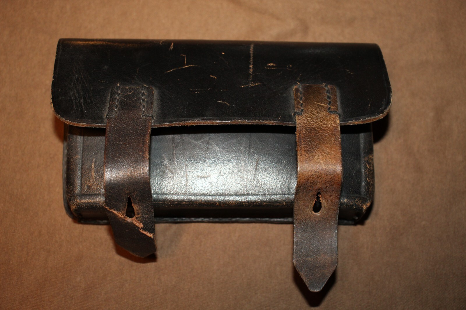 Scarce Original WW2 German Army Medic's Black Leather Pouch for Medicine Vials
