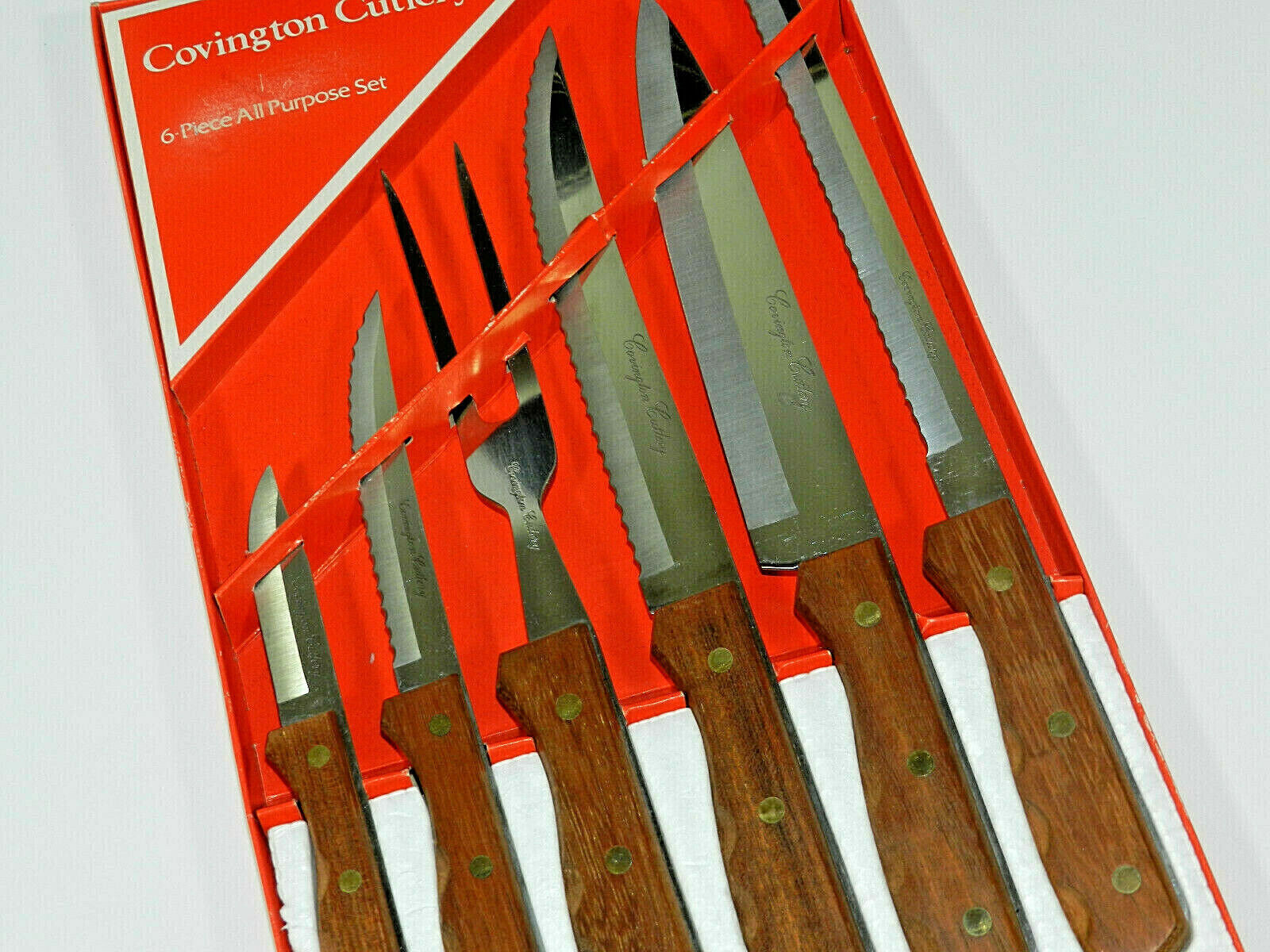 Vintage Covington Cutlery Knife Set Wood Handles 6 Piece All Purpose Japan