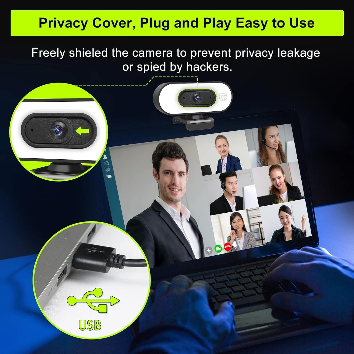 STREAMING CAMERA WITH MICROPHONE RING LIGHT 1080P Full Hd Computer PC Webcam