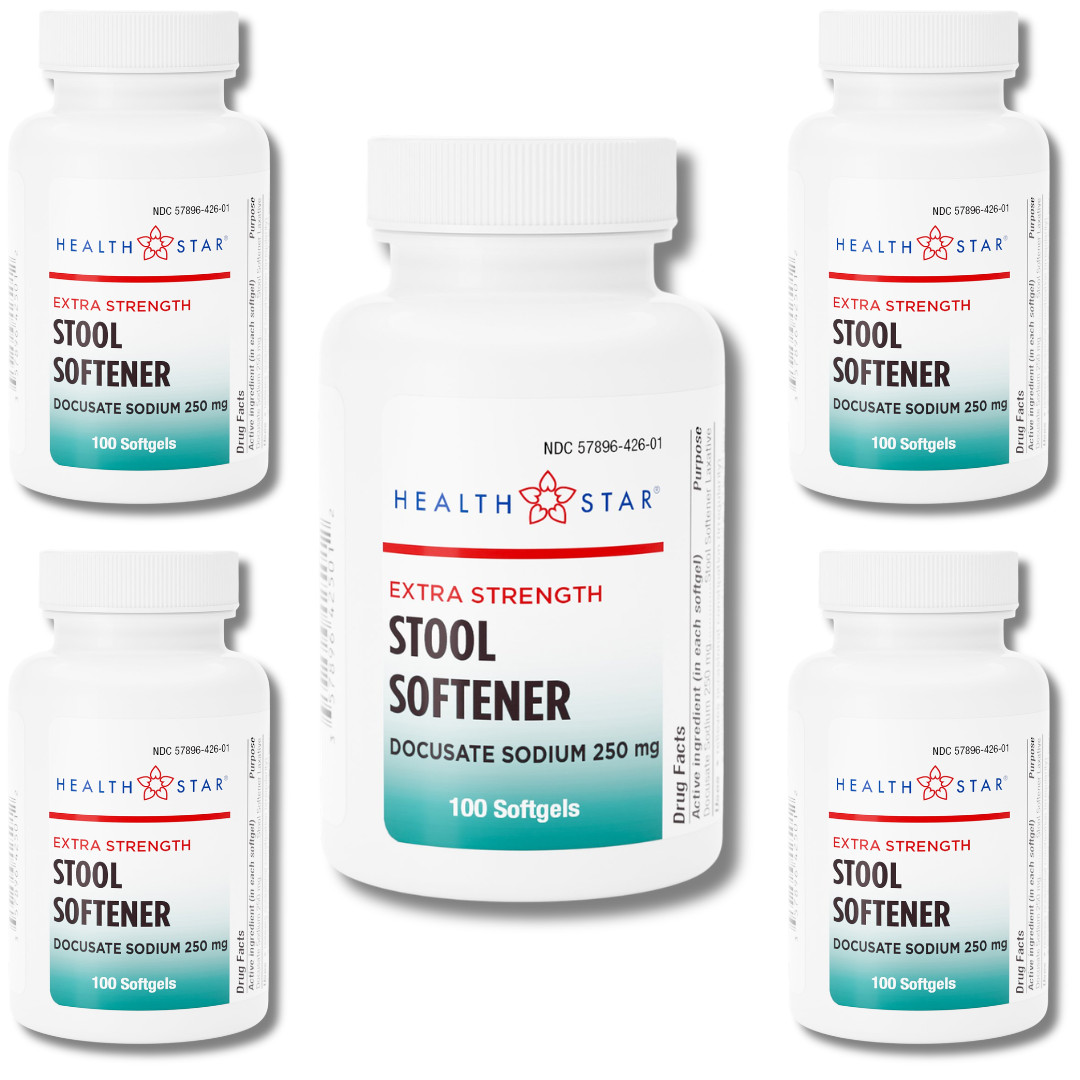 Health Star Docusate Sodium 250 mg - 100 Softgels | Colace (5 Pack) - 5-2027