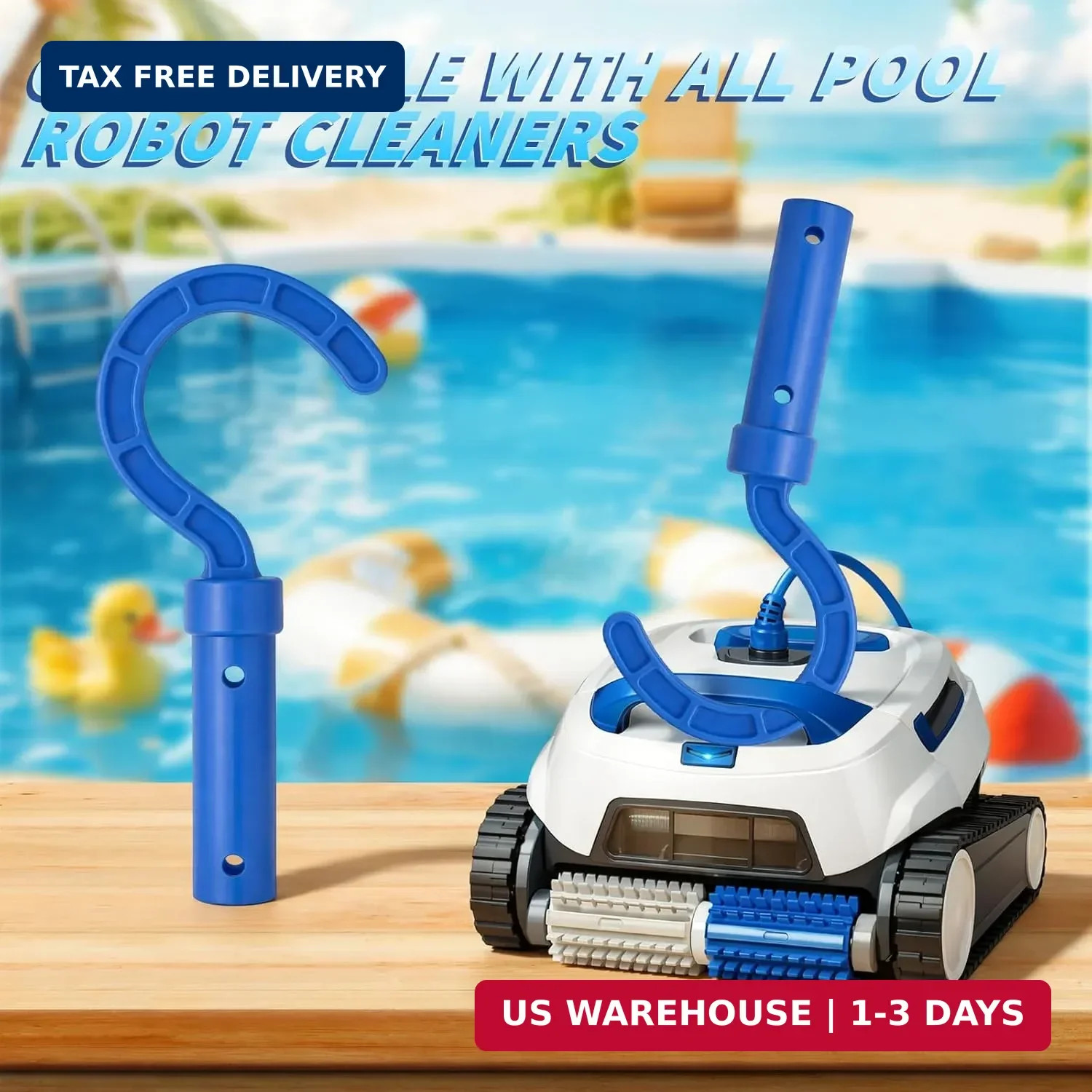 Hushee Hook for All Robotic Pool Cleaner with 45'' Telescopic Aluminum Pole Deep