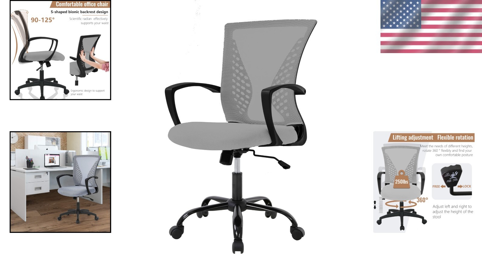 Adjustable Mid Back Mesh Chair with Armrests for Optimal Comfort at Work