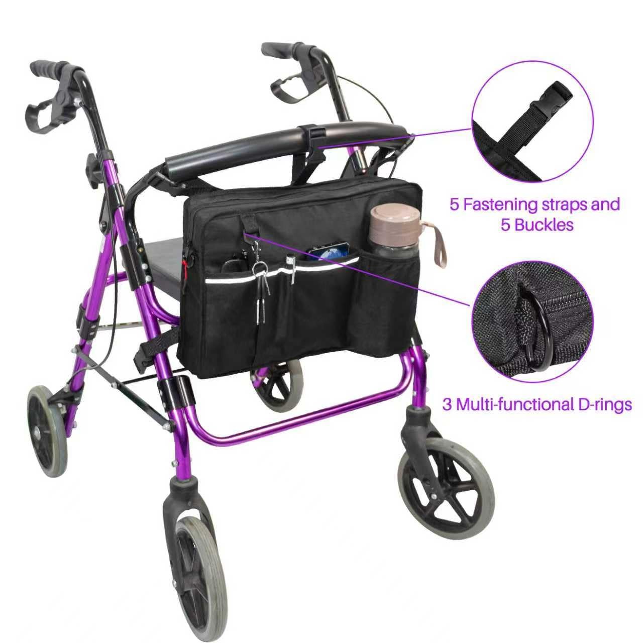 Rollator Bag with Cup Holder,Walker Bags for Folding Walker,Rollator Black