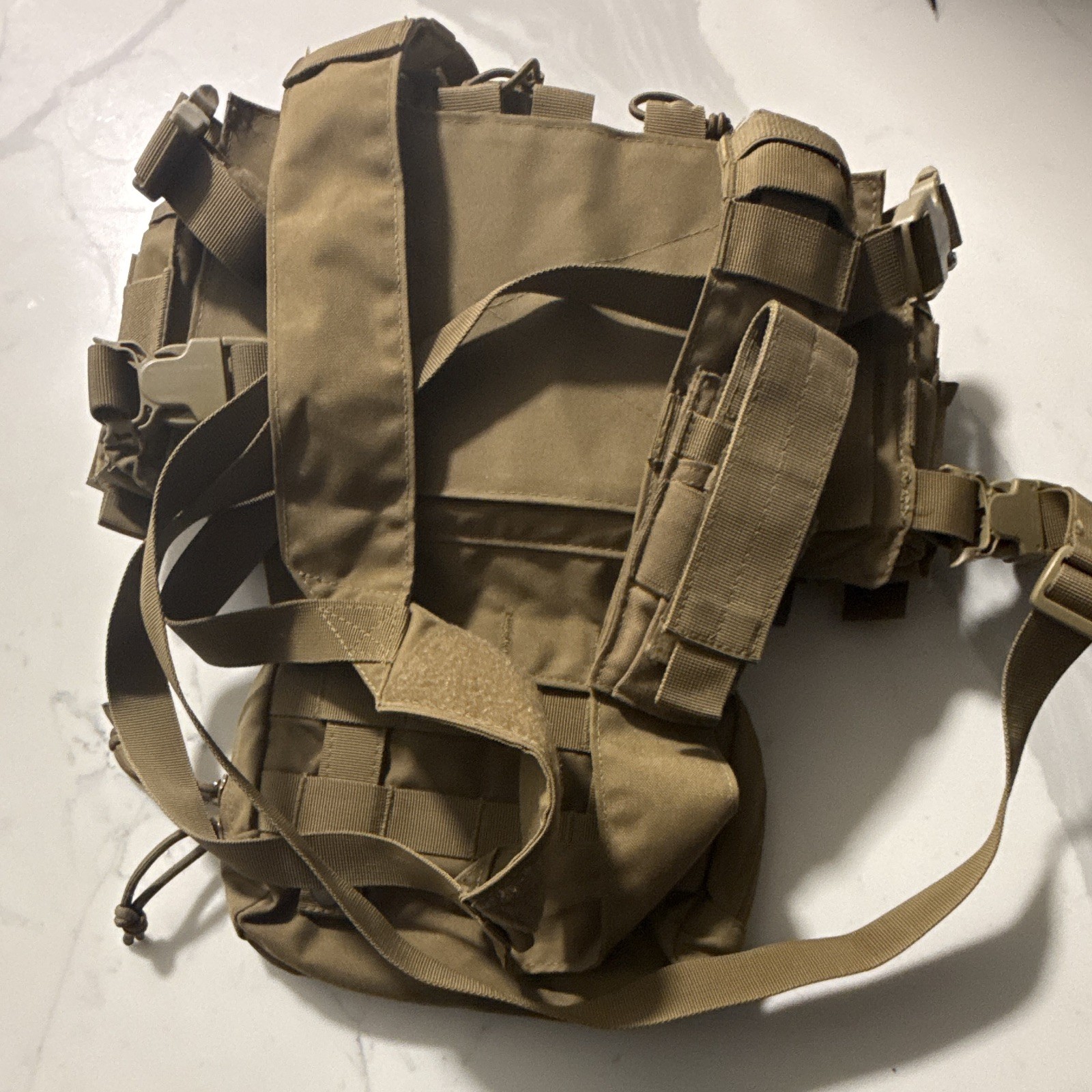 Tactical Chest Rig Harness w/Attached Pouches, Adjustable Nylon Tan