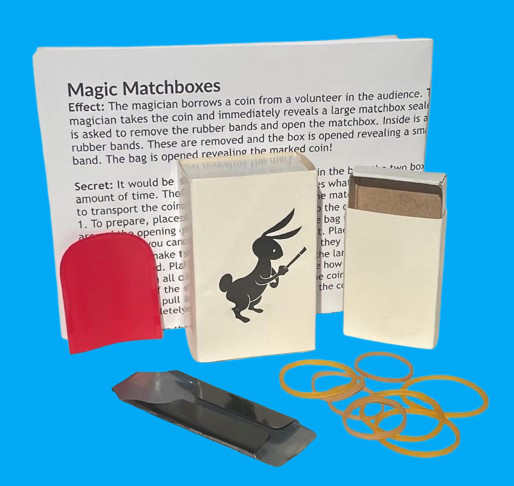 ADAMS MATCH BOX MAGIC TRICK Appearing Coin In Nesting Boxes & Bag Beginner Set