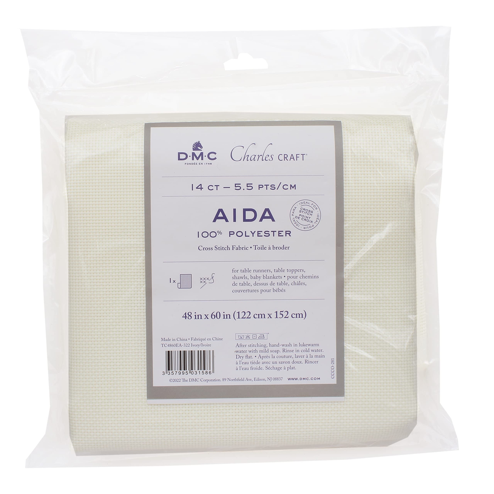 DMC Charles Craft Polyester Aida XL Fabric 14ct 48"x60" (Ivory)