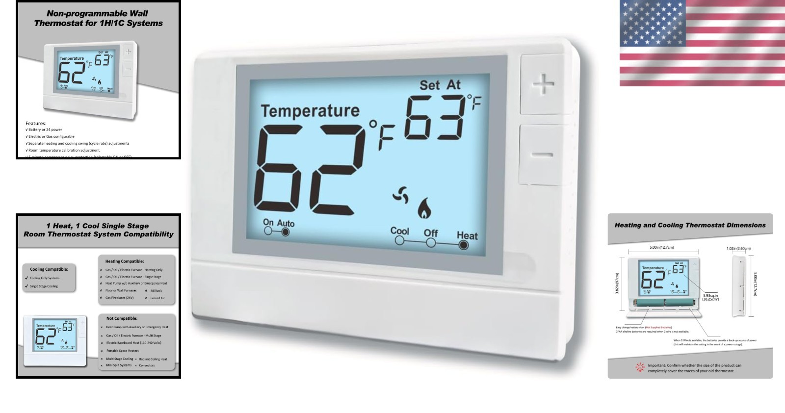 Thermostat for Conventional Systems - Non-Programmable with Touch Control LCD
