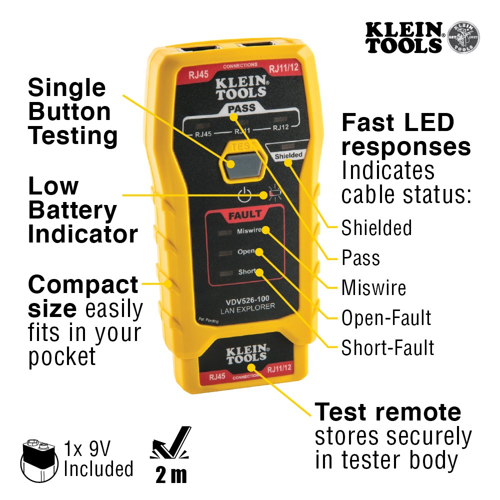 Klein Tools VDV526-100 Network Cable Tester, LAN Explorer Data Tester w/ remote