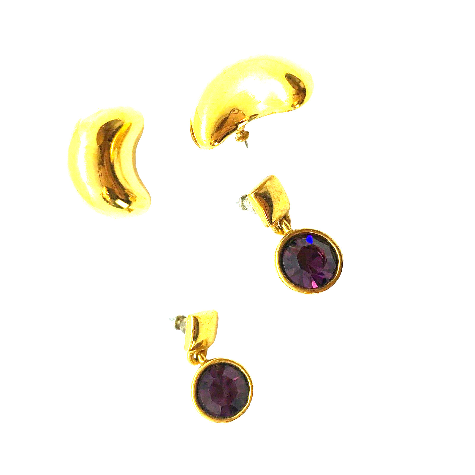 Vintage Lot 2 pairs Designer earrings Monet Crescents Napier Mod Rhinestone
