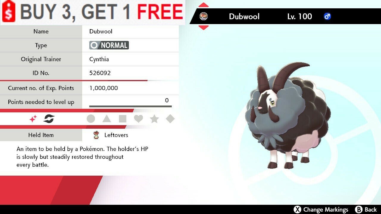 ✨Shiny Dubwool✨Pokemon Sword and Shield Impish 6IV Leftovers 🚀Fast Delivery🚀