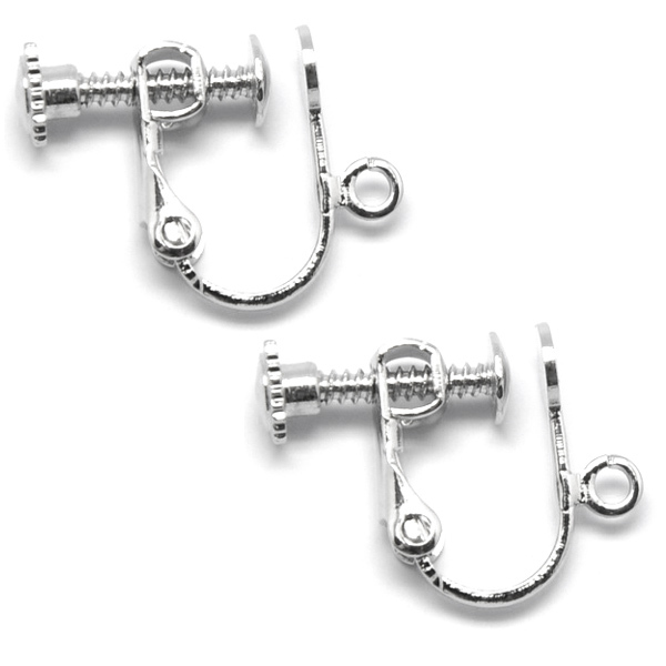 10 Silver Plated Clip On Screw Back Earring Findings with Open Loop & Flat Pad