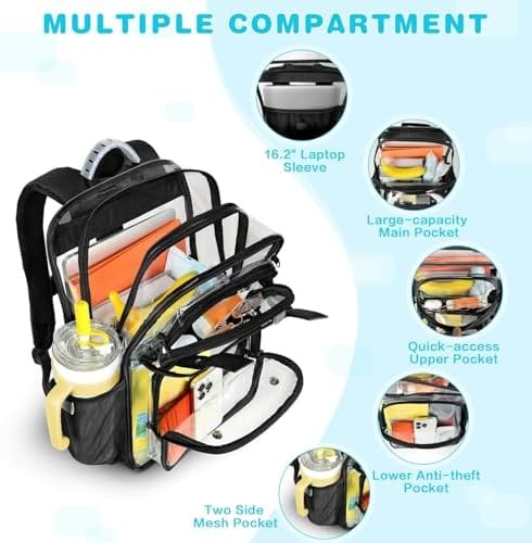 Clear Backpack Heavy Duty Transparent Bookbag, PVC See Through Backpack with ...