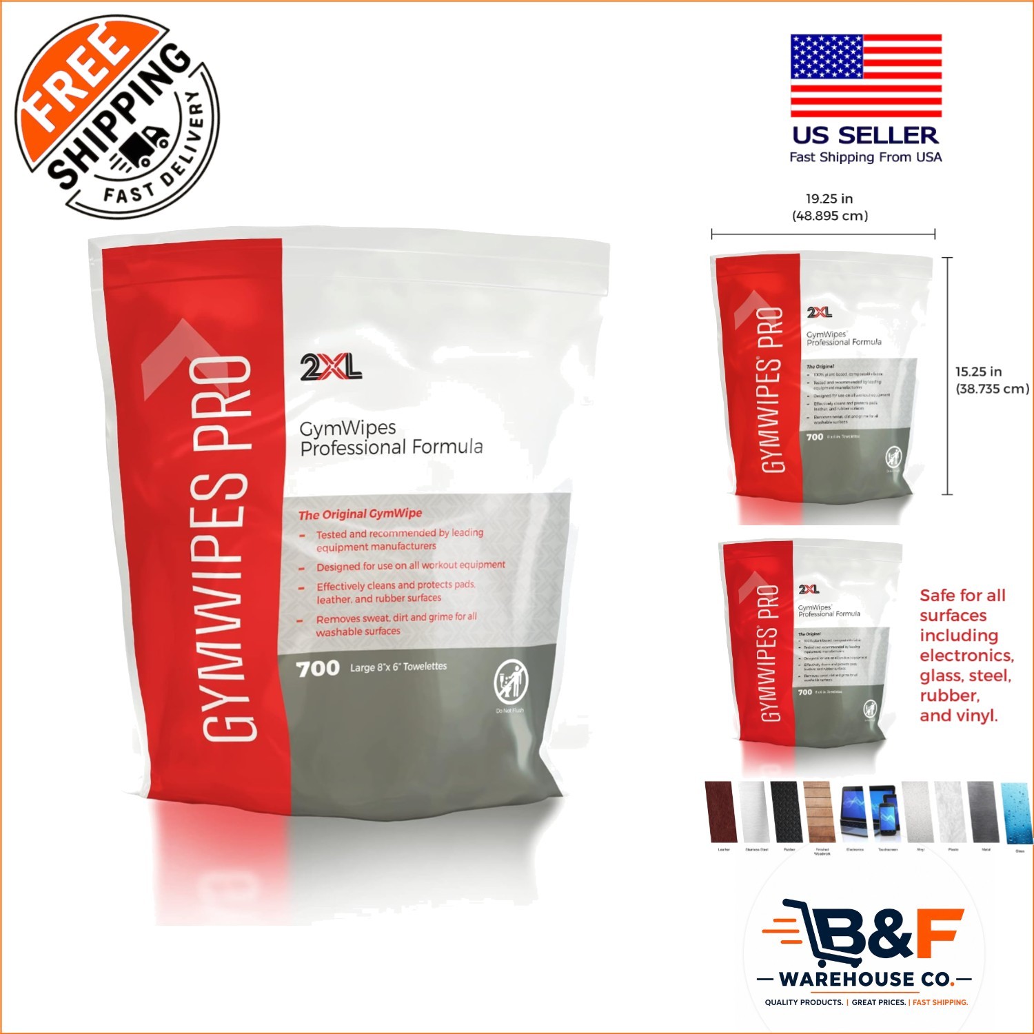 Low-Residue GymWipes - 700 Compostable Towelettes Safe for Electronics and More