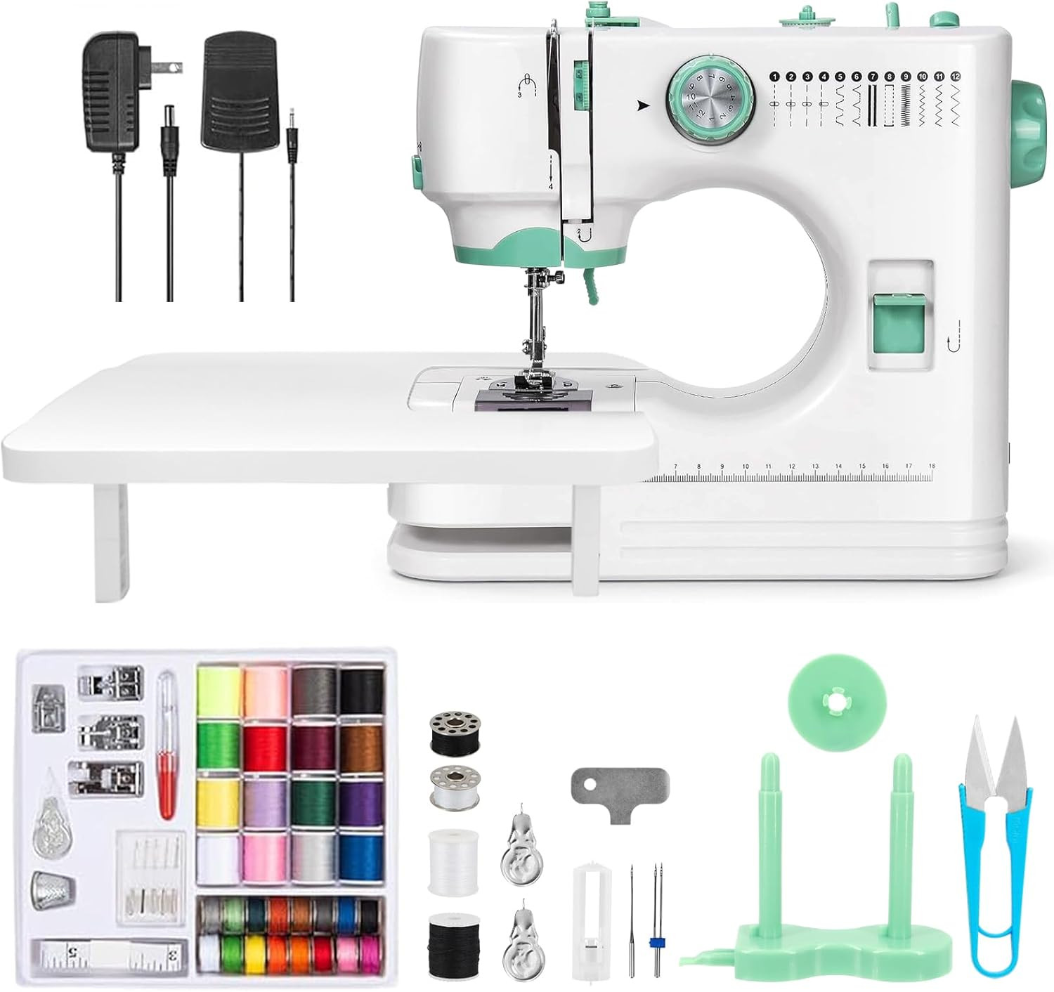 Sewing Machine for Beginners with Extension Table, 12 Stitches Portable Sewing M