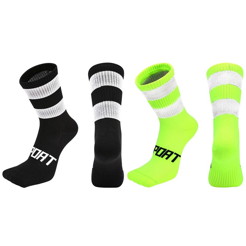 2 Pairs Reflective Cycling Socks Bicycle Riding Bike Sports Socks XC Green Black