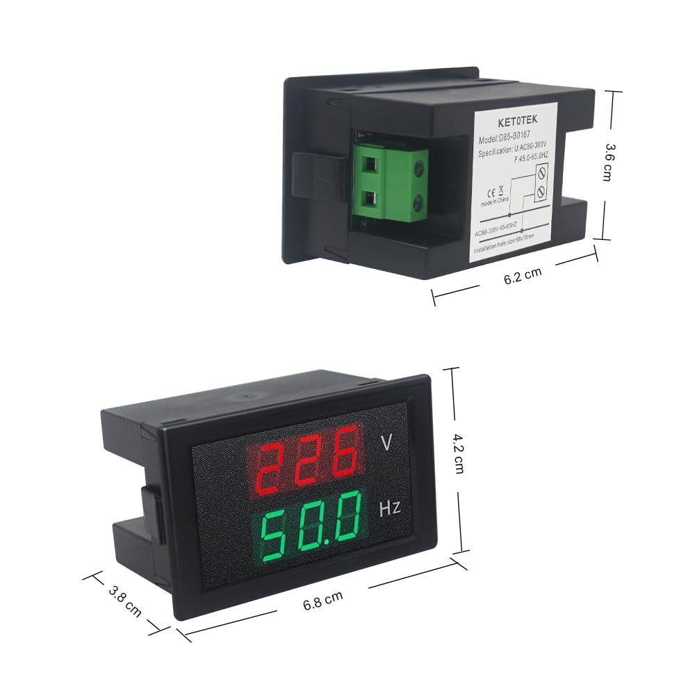 KETOTEK Digital AC Voltmeter Panel Mounting Meter AC80-300V Frequency V-Hz