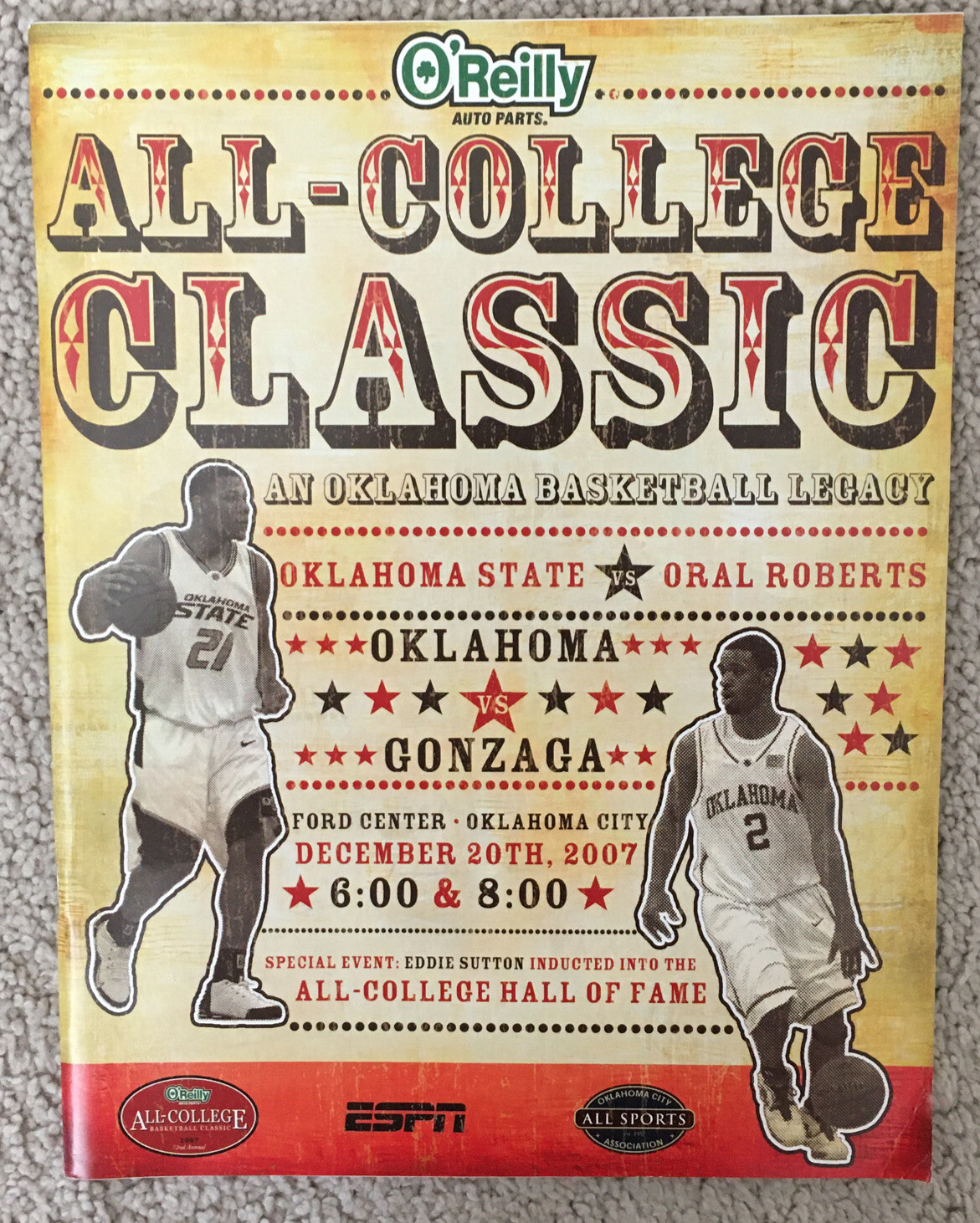 2007 OKC O'Reilly All-College Basketball Classic Program OU, OSU, ORU, Gonzaga