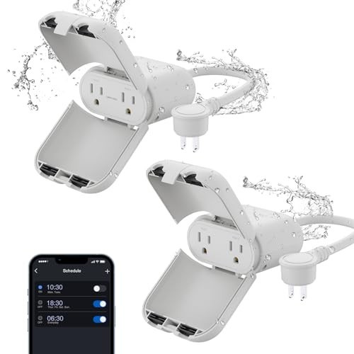 Outdoor Smart Plug Waterproof IP66, WiFi Dual Socket, Alexa & Google Assistant C