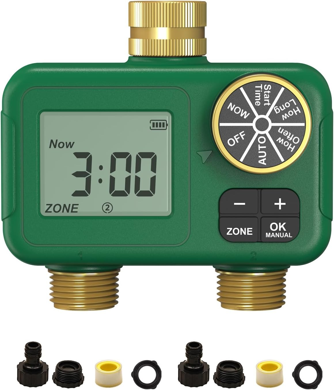 Dual Zone Programmable Water Timer for Garden Hose - Heavy Duty Brass