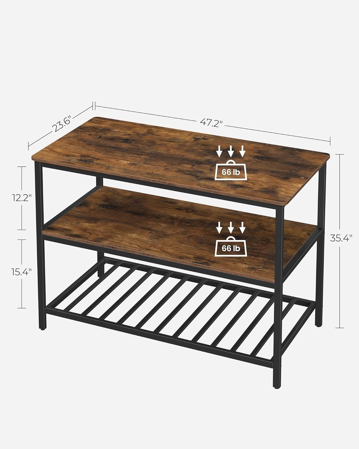 Kitchen Island with Shelves Large Worktop Freestanding Steel Structure Rustic...