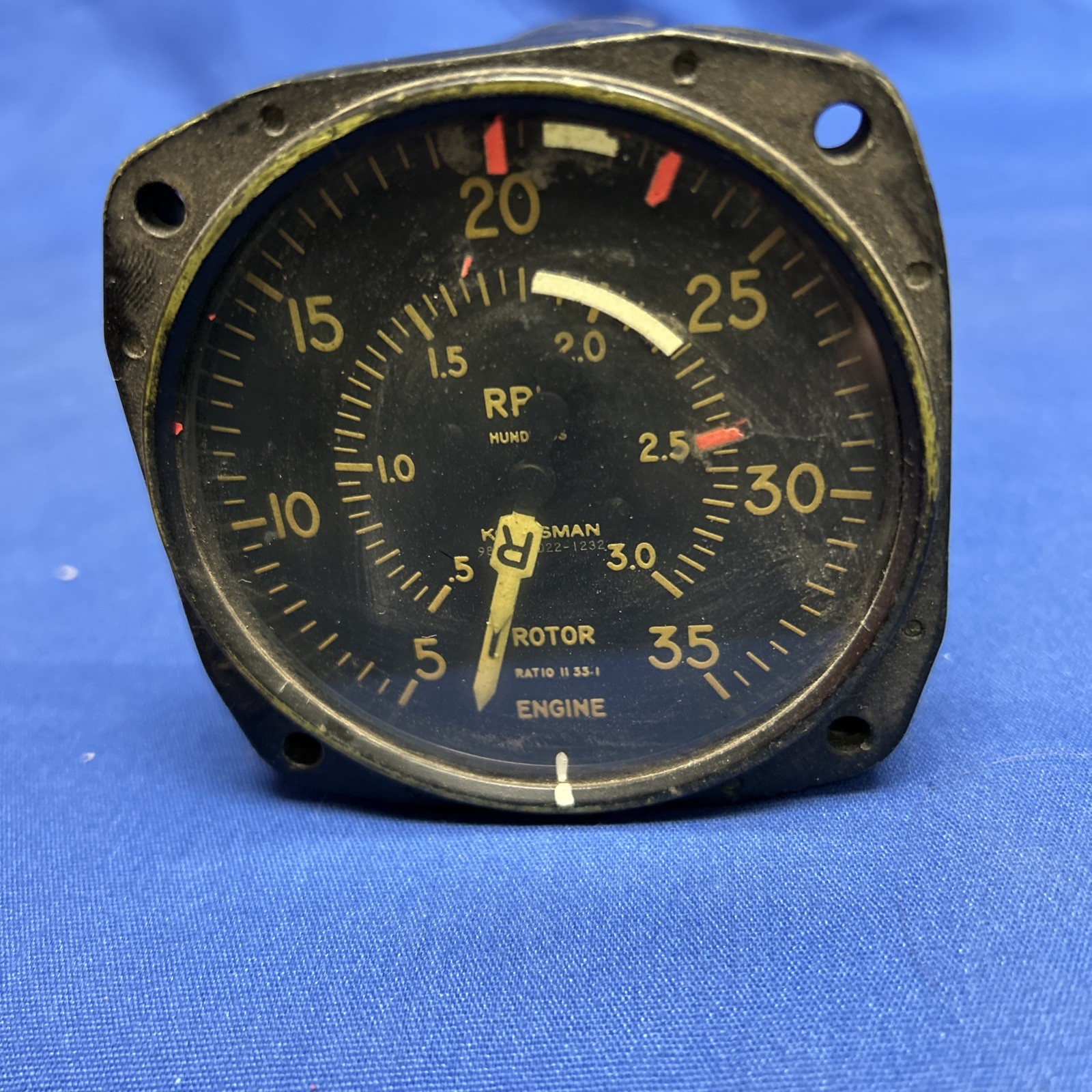 Vintage 1956 Helicopter dual rotor/engine tachometer Kollsman 981B-4-022-1232