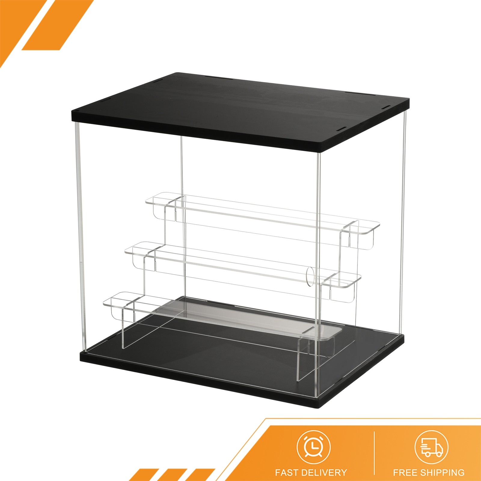 4 Tier Acrylic Display Case with LED Light Transparent Dustproof Showcase Black