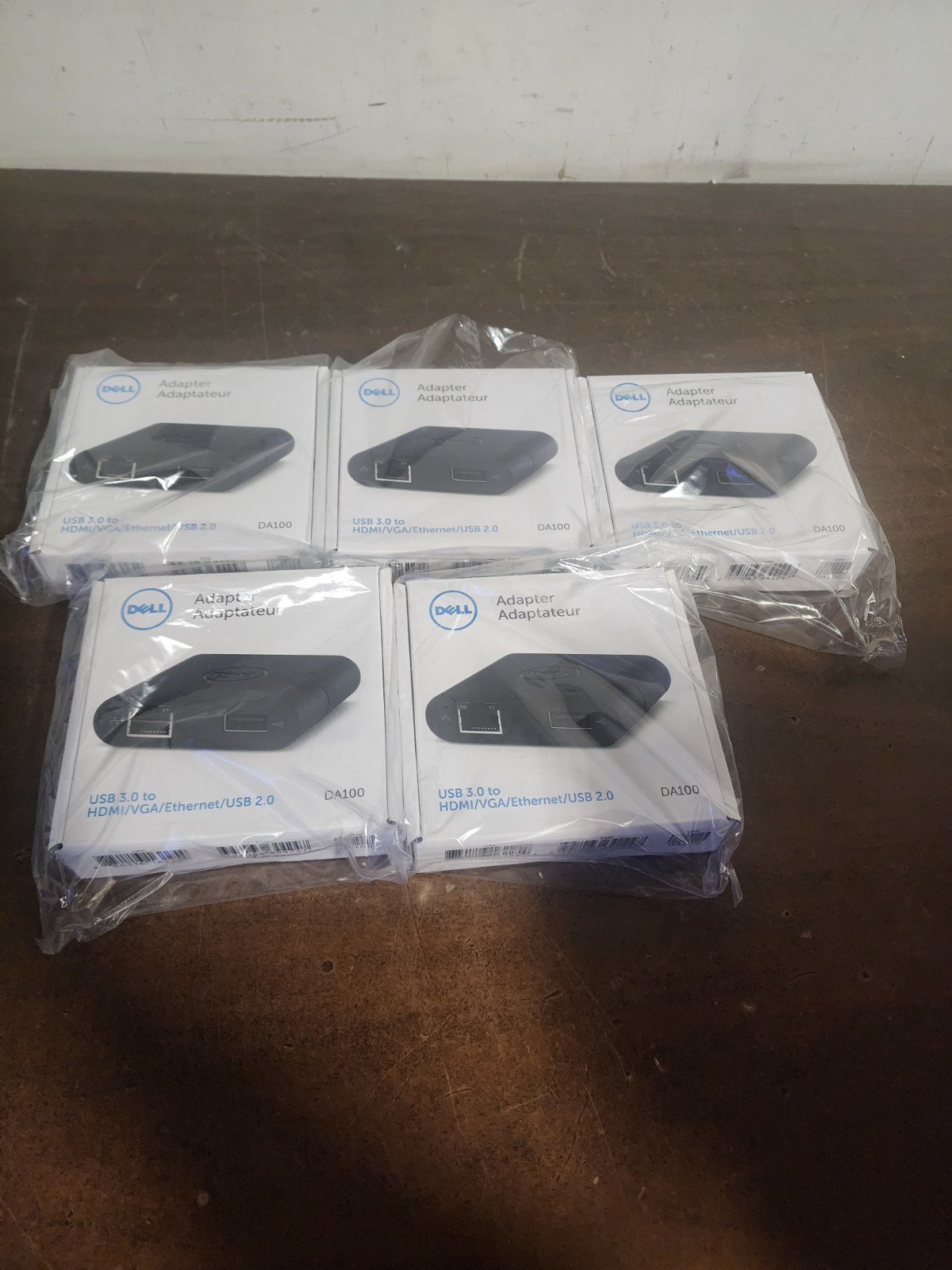 Dell DA100 USB 3.0 to HDMI VGA Ethernet USB Adapter Dongle Lot of 5 - Brand New