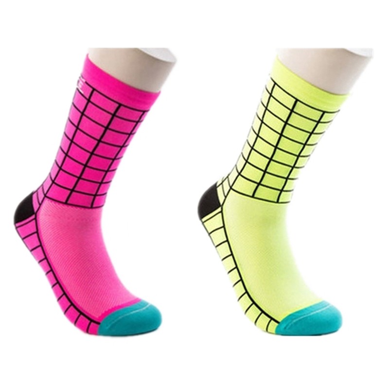 2 Pairs Cycling Socks Pro Road Bicycle Riding Bike Sport Ankle Socks Pink Yellow
