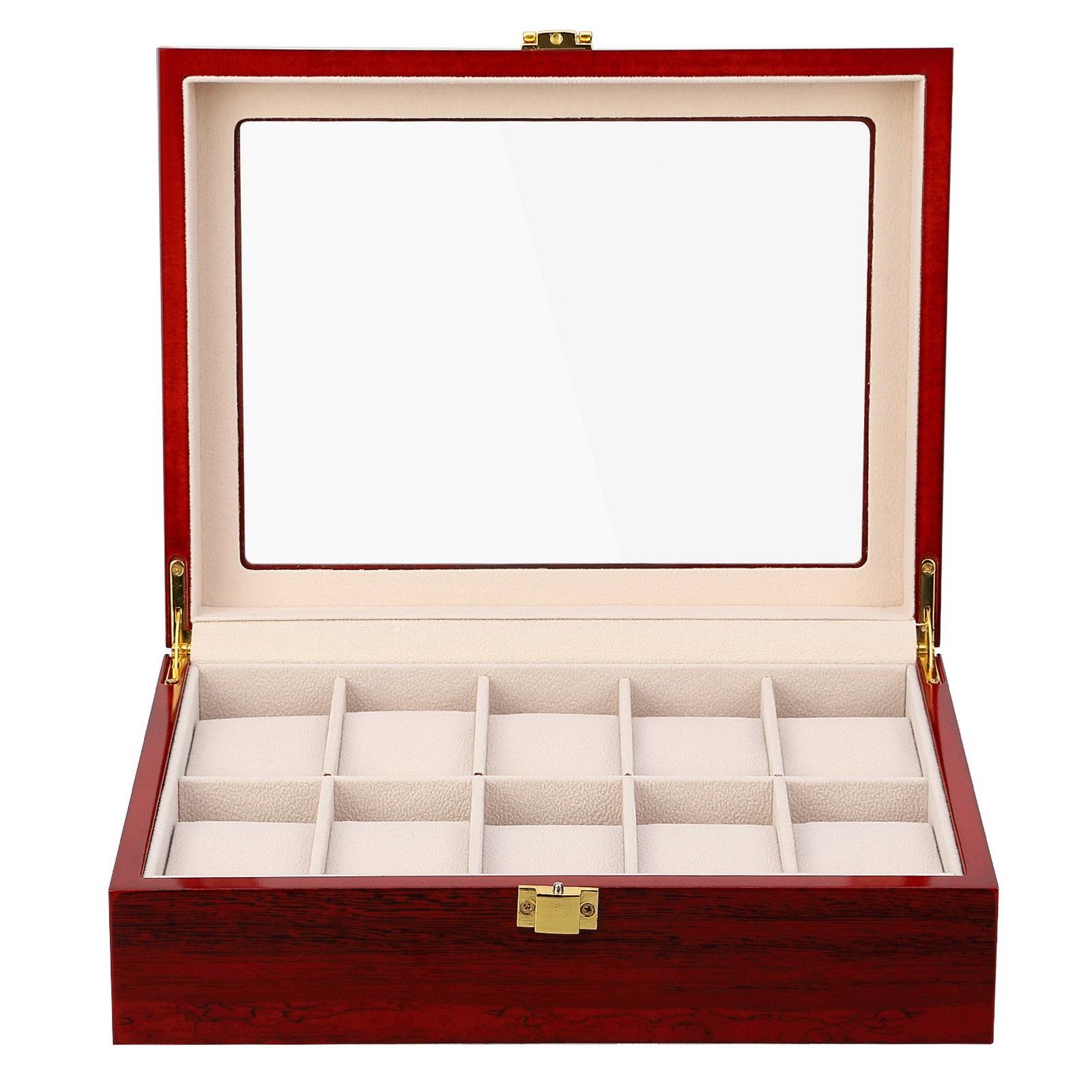 3/10/12 Slots Watch Box red piano lacquer wooden with glass window Watch display