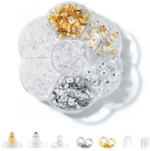 500PCS Earring Backs for Studs, Clear Plastic Hypoallergenic Metal 7 Styles