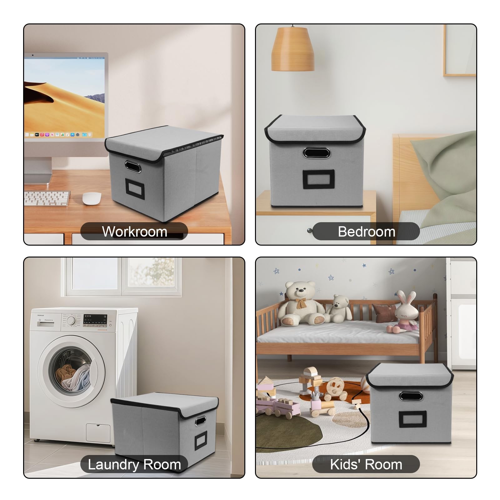 Tcbelosion File Storage Box with Lid, 15.55x12.87x10.43 Inches, Foldable Grey
