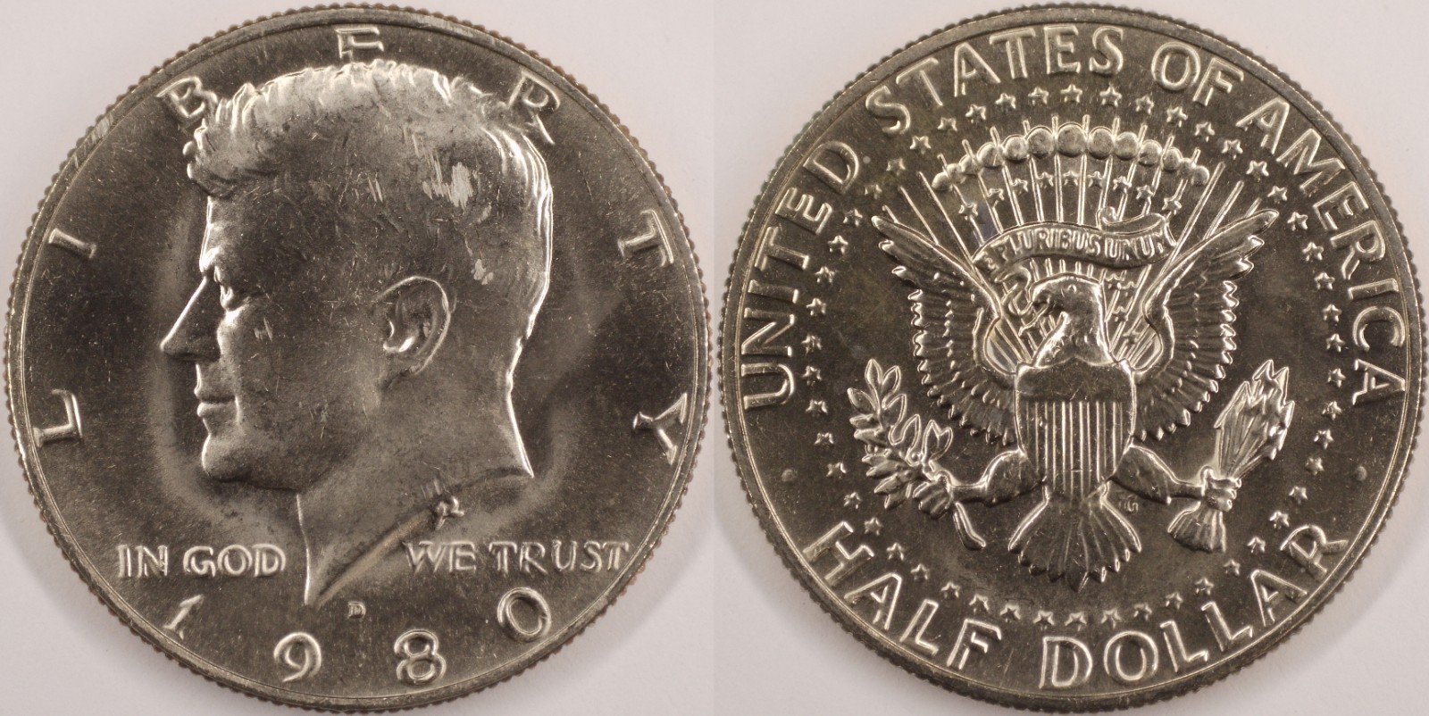 United States 1980 D 50 Cents Kennedy Half Dollar KM#202b Clad Seal Eagle