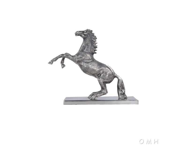 Horse Statue Figurine w/ Base 12" Chrome Collectible Sculpture Metal Home Decor