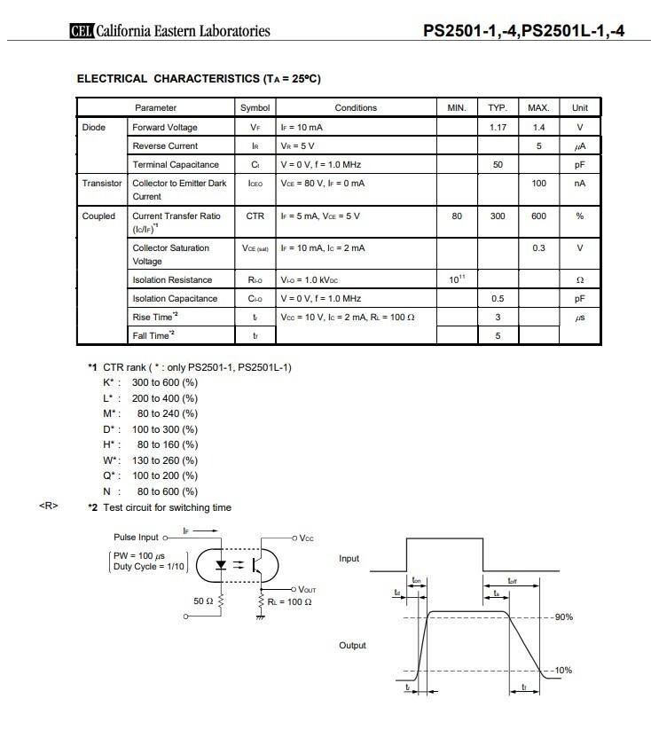 PS2501-4 NEC Transistor Output Optocoupler, 4-Element DIP-16 5000V Isolation IC