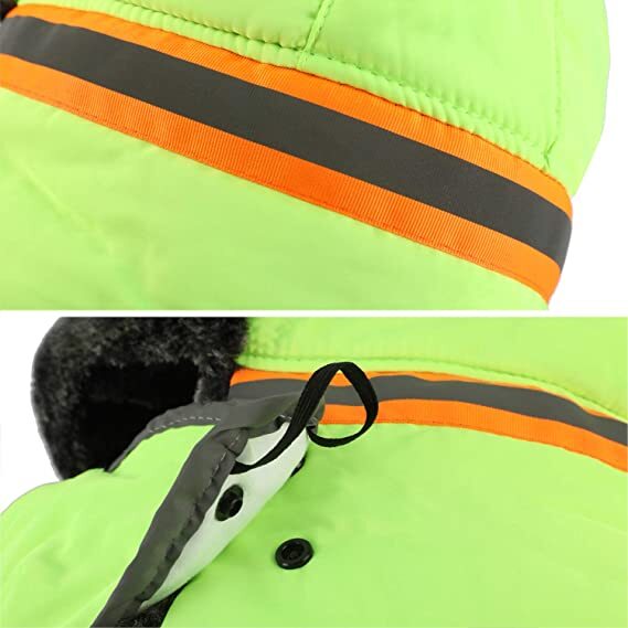 Hi Vis Reflective Safety Winter Ski Fur Mask Trapper Aviator Russian Thermal Hat