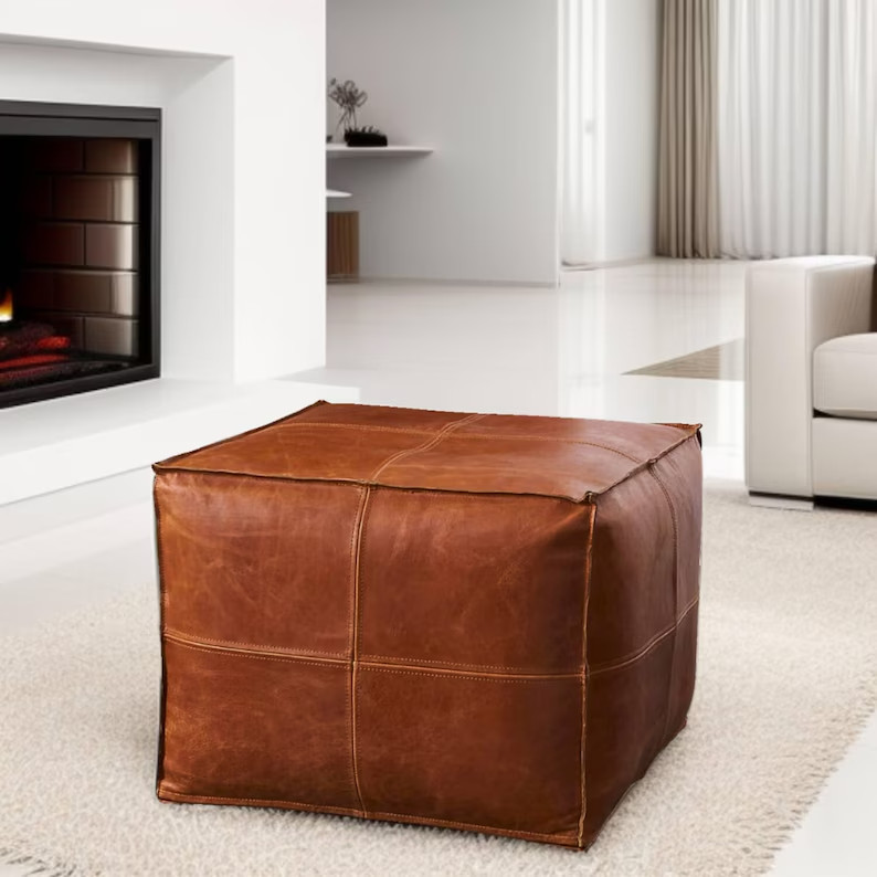 Hassock Handmade Unstuffed Boho New FootStool Retro 20'' Ottoman Leather