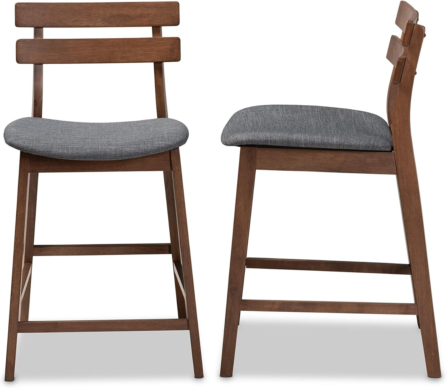 Modern Dark Grey Fabric Counter Stool Set with Walnut Finish - 2 Pieces