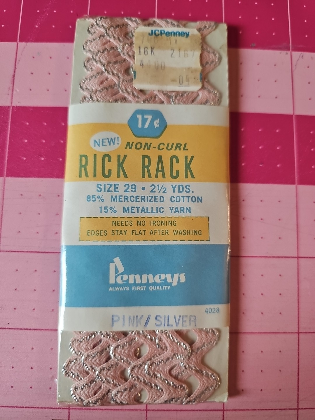 Vintage Rick Rack 2.5 Yards Size 29 Penney’s Pink + Silver Metallic Cotton EACH