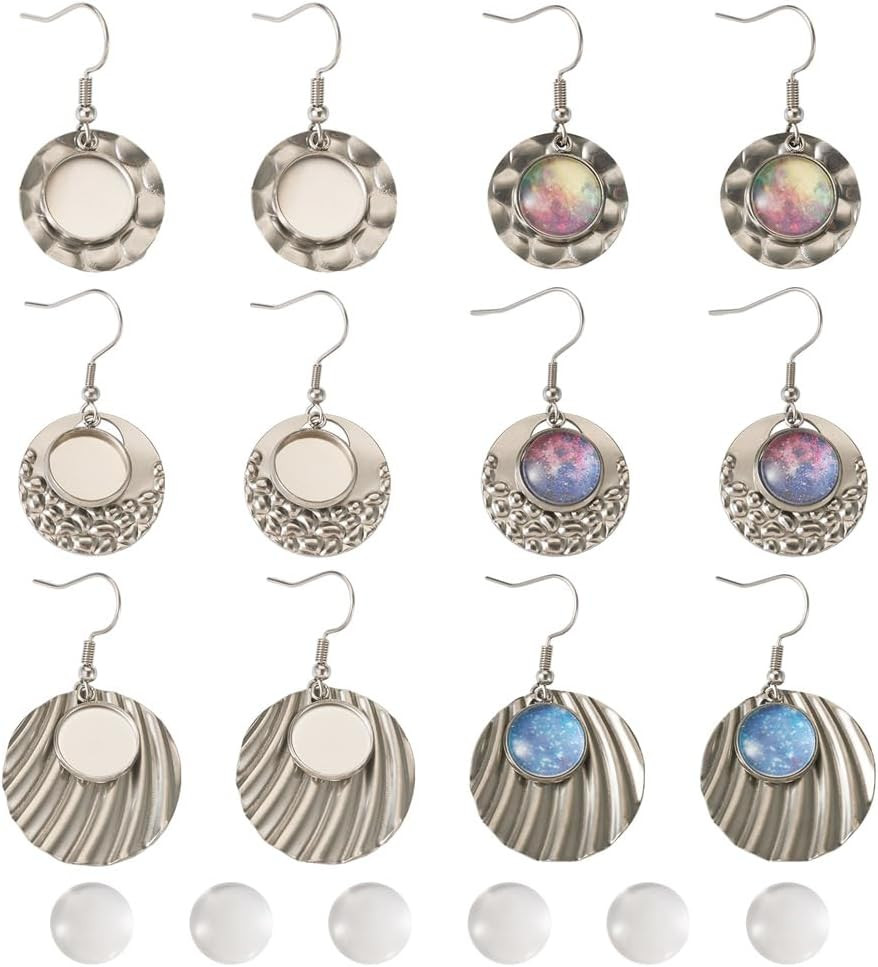 12Pcs Stainless Steel round Earring Bezel Trays Dangle Earring Base Setting Ear
