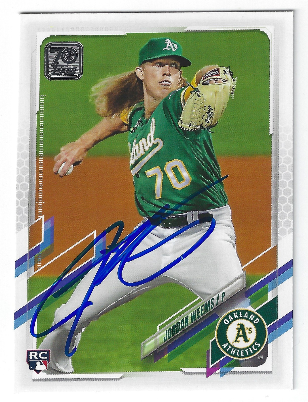 JORDAN WEEMS OAKLAND A'S SIGNED TOPPS ROOKIE CARD DIAMONDBACKS ASTROS NATIONALS