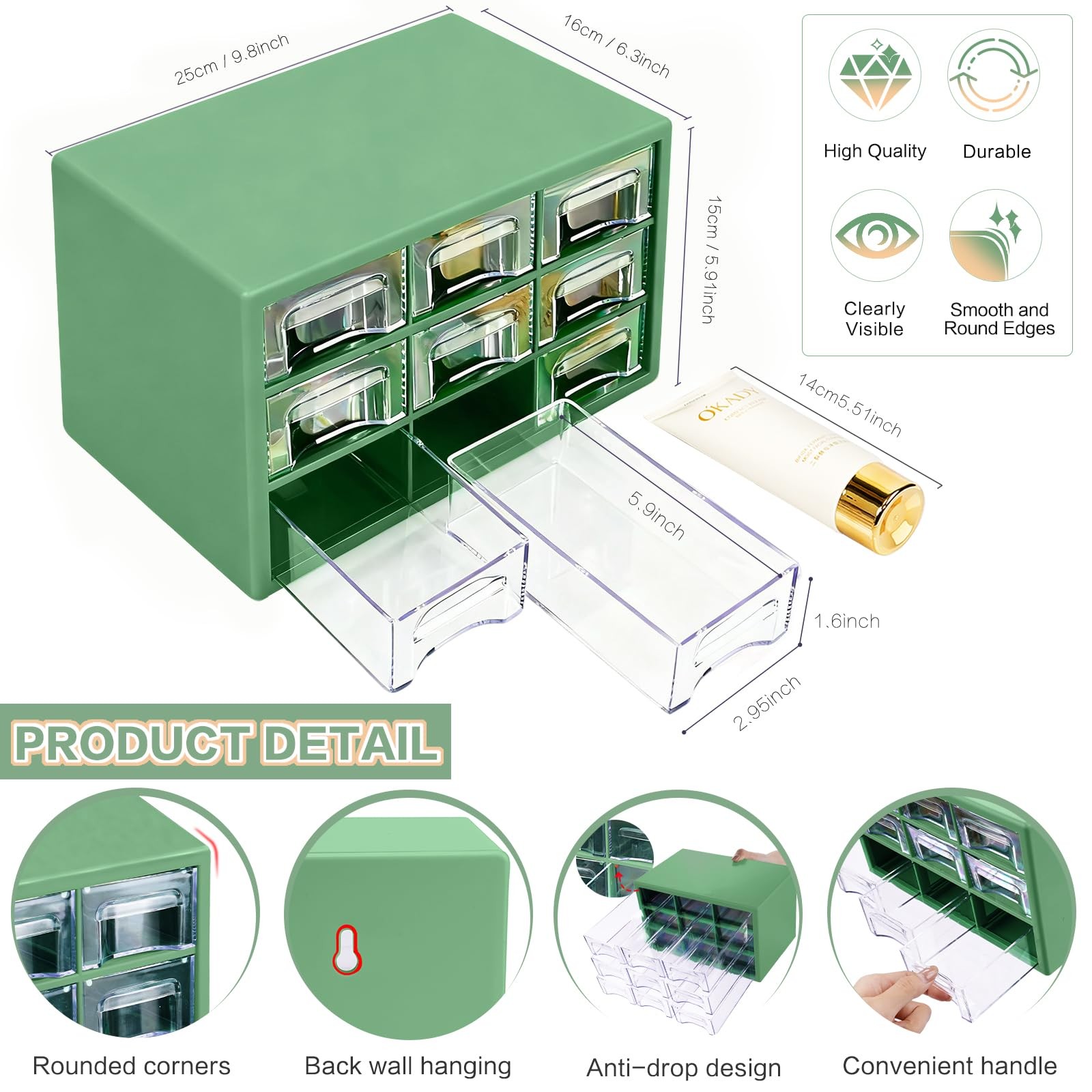 Desk Storage Organizer with 9 Drawers, Stackable Desktop Craft Drawer Cabinet...