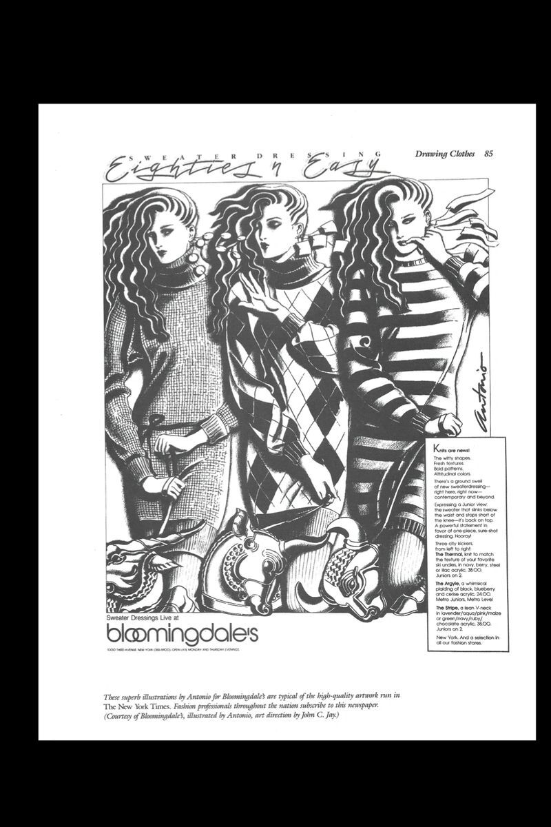 Vintage Art Print Drawing 1980s Sweater Fashion Show Bloomingdale's
