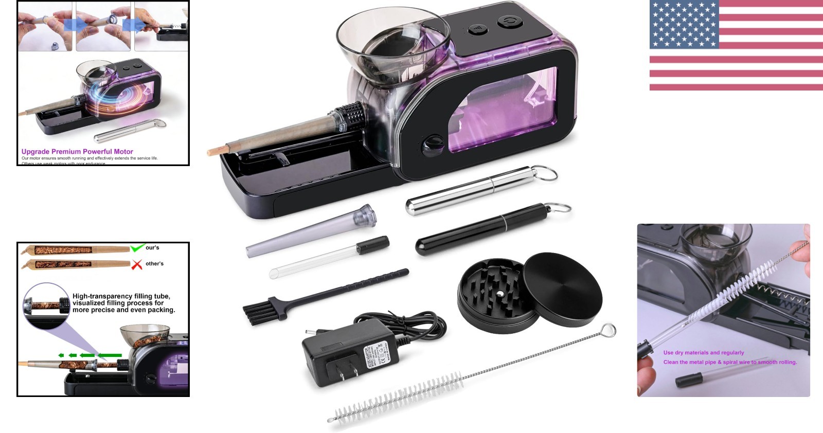 Electric Cigarette/Cone Rolling Machine Set with Manual Sipce Grinder,Automat...